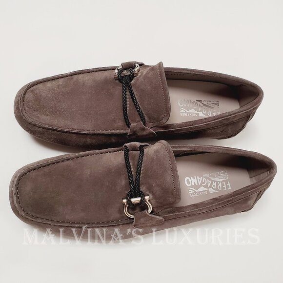 SALVATORE FERRAGAMO SHOES FRONT DRIVING LOAFERS SUEDE BRAIDED GANCINI - Picture 6 of 16